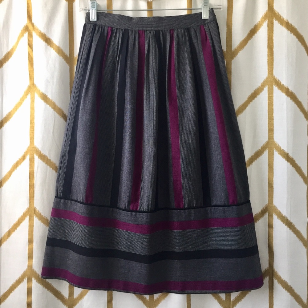 Vintage Striped Pleated Midi Skirt